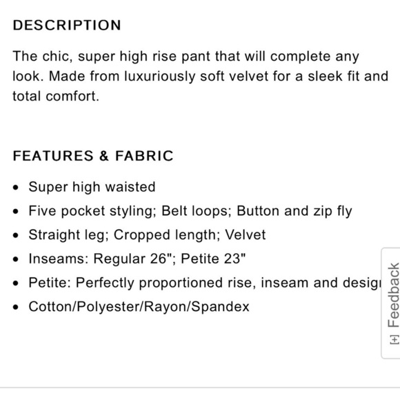 Express Super High Rise Straight Cropped Velvet Pants - Picture 4 of 10